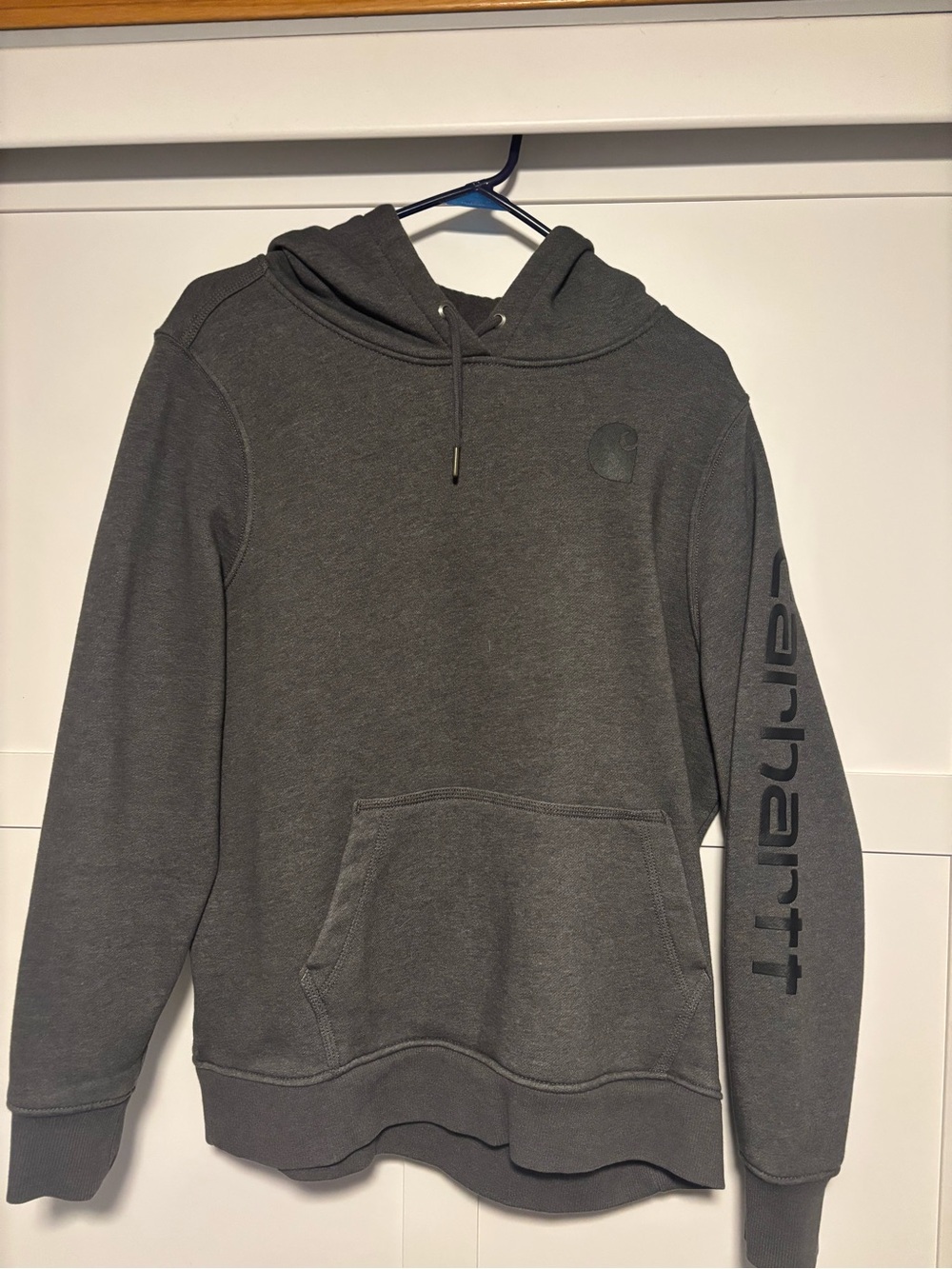 Carhartt Men's Dark Gray Pullover Hoodie with Logo Sleeve